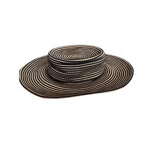 David Hats Striped Straw Boater Hat With Wide Brim Black & Natural